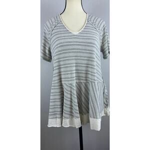Very J Sz Sm SS Gray Striped Scallop Hem White Trim Swing Bottom